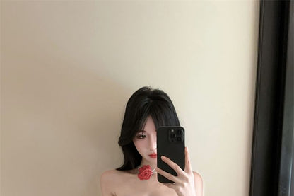 Plaid Asymmetrical Ruched Tube Top