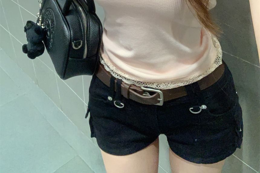 Scoop Neck Lace Panel Bow Accent Slim Fit Crop Tank Top