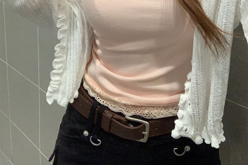 Scoop Neck Lace Panel Bow Accent Slim Fit Crop Tank Top