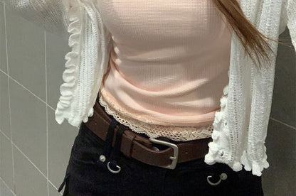 Scoop Neck Lace Panel Bow Accent Slim Fit Crop Tank Top