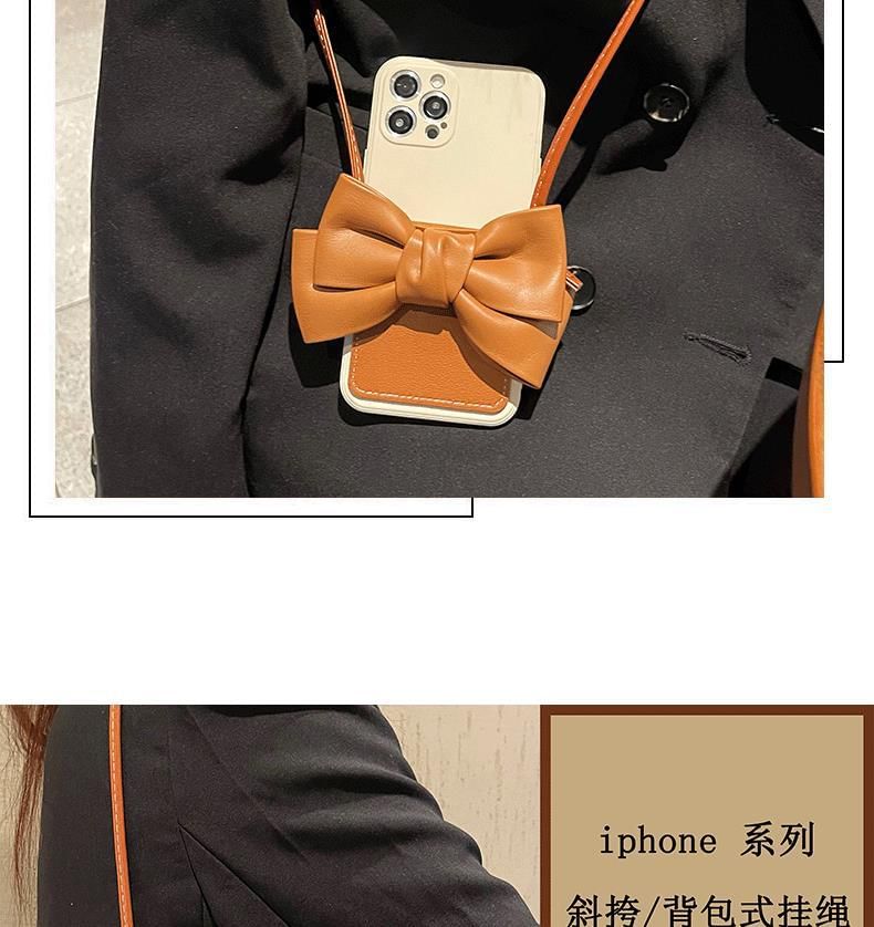 Bow Card Holder Faux Leather Phone Case with Lanyard