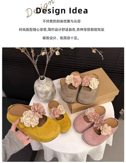 Hidden Wedge Floral Accent Genuine Leather Mary Jane Mules