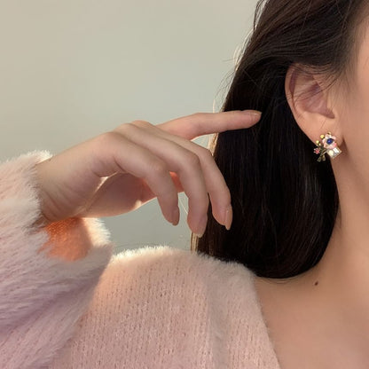 Floral Enamel Asymmetrical Alloy Earring