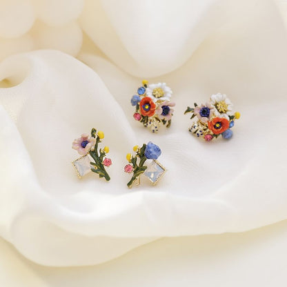 Floral Enamel Asymmetrical Alloy Earring