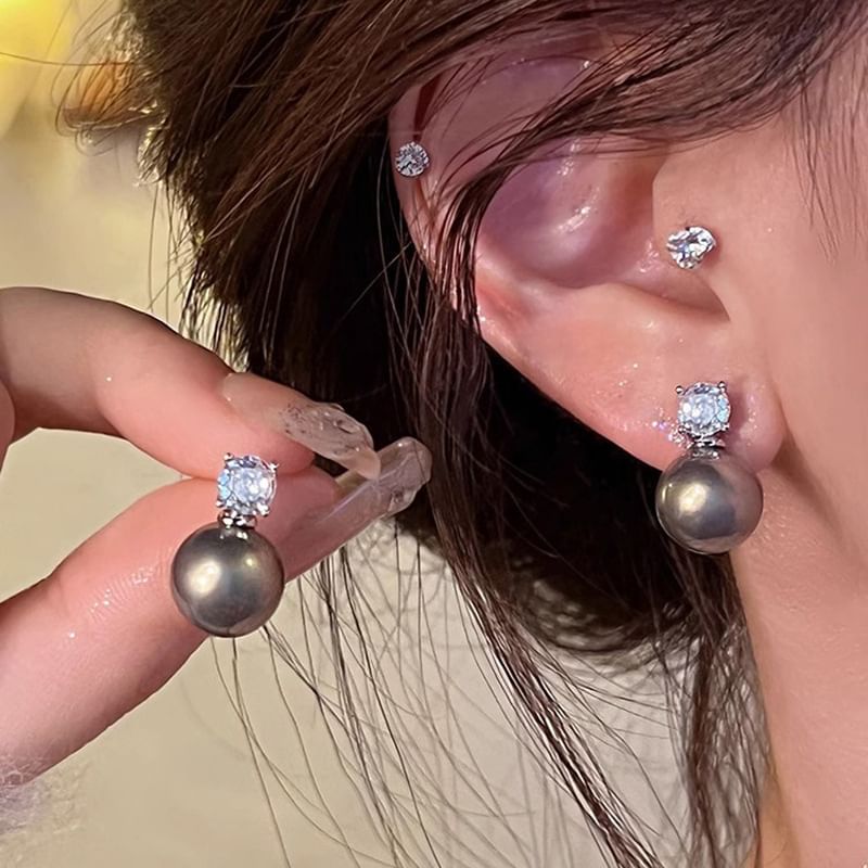 Faux Pearl Rhinestone Stud Earring / Pendant Necklace