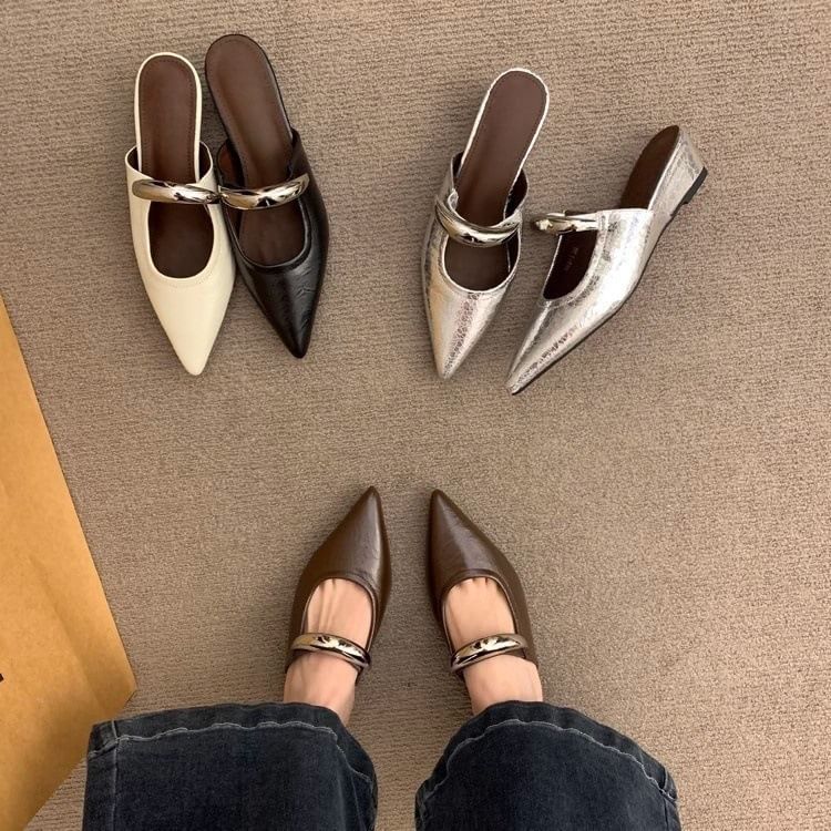 Pointed Toe Wedge Mary Jane Mules