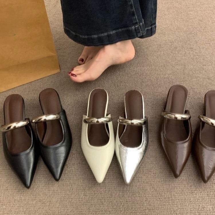 Pointed Toe Wedge Mary Jane Mules