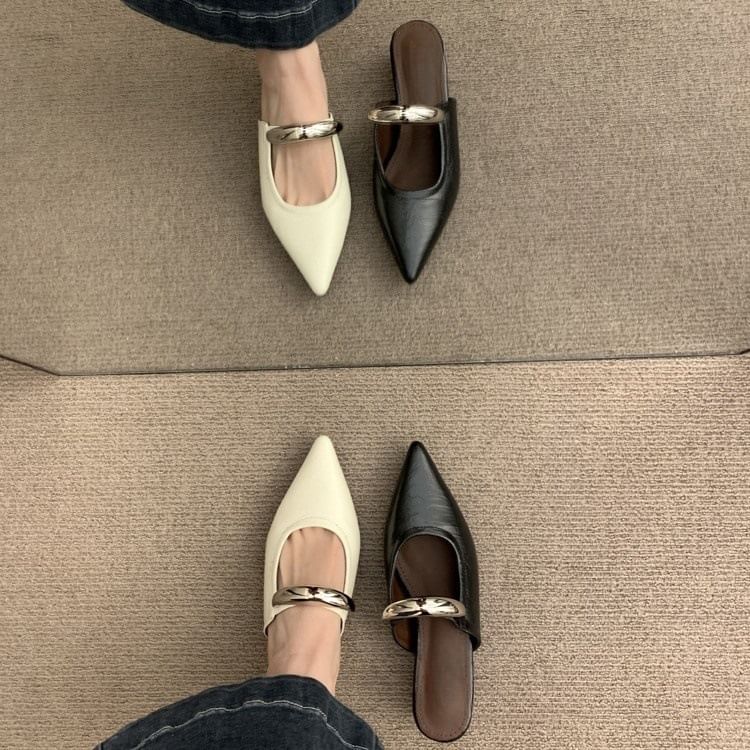 Pointed Toe Wedge Mary Jane Mules