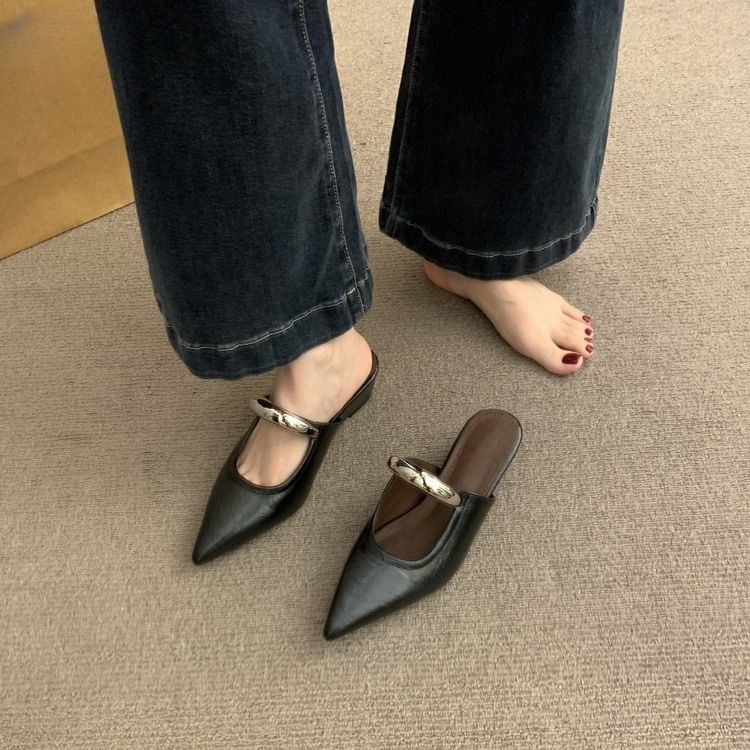 Pointed Toe Wedge Mary Jane Mules