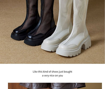 Platform Panel Mesh Knee High Boots