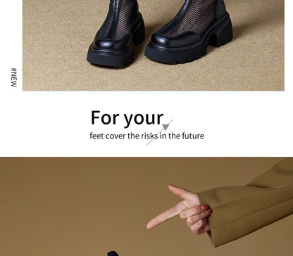 Platform Panel Mesh Knee High Boots