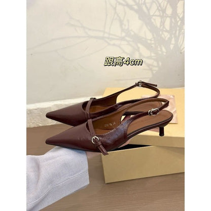 Pointed Toe Buckled Slingback Kitten Heel Pumps