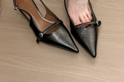 Pointed Toe Buckled Slingback Kitten Heel Pumps
