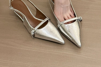 Pointed Toe Buckled Slingback Kitten Heel Pumps