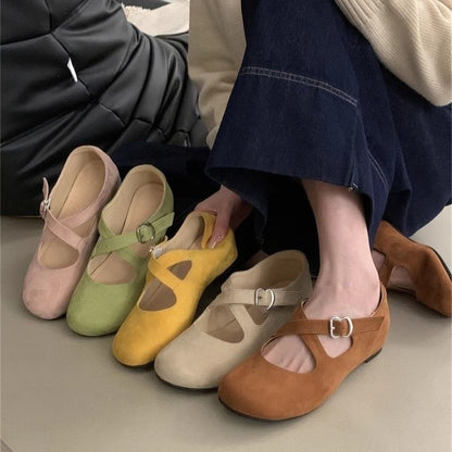 Criss Cross Hidden Wedge Mary Jane Shoes