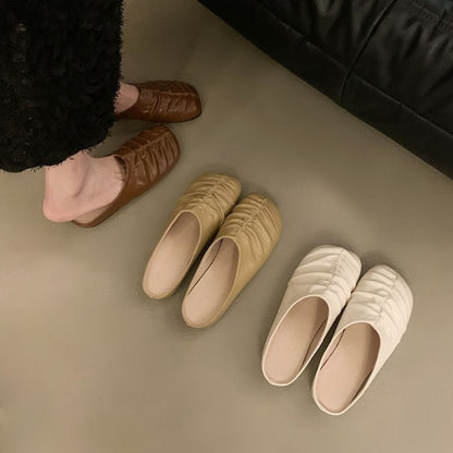 Ruched Faux Leather Mules