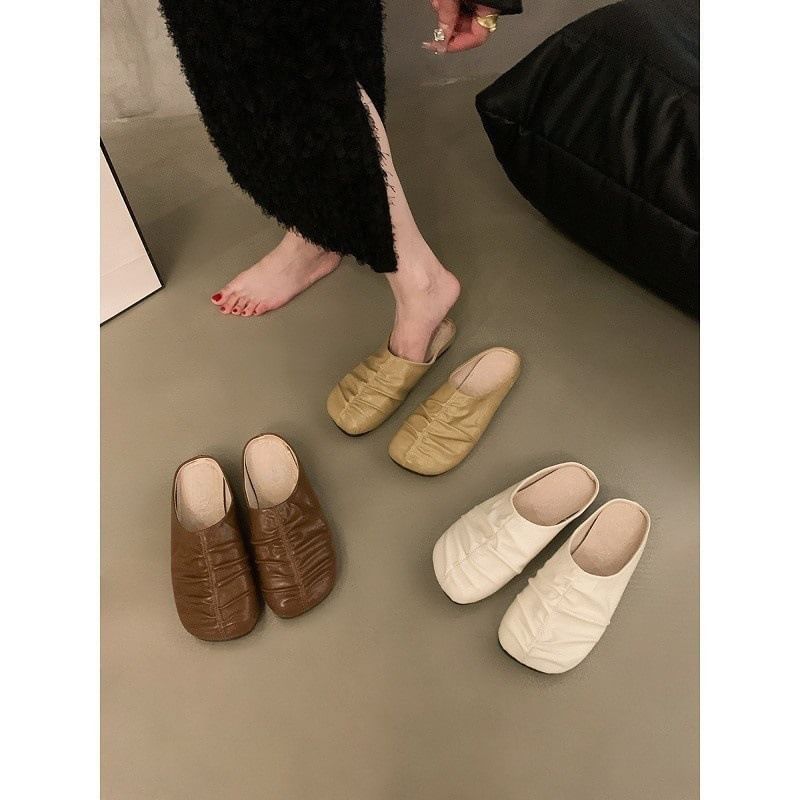 Ruched Faux Leather Mules