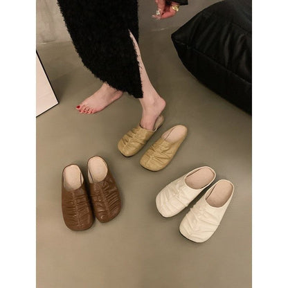 Ruched Faux Leather Mules