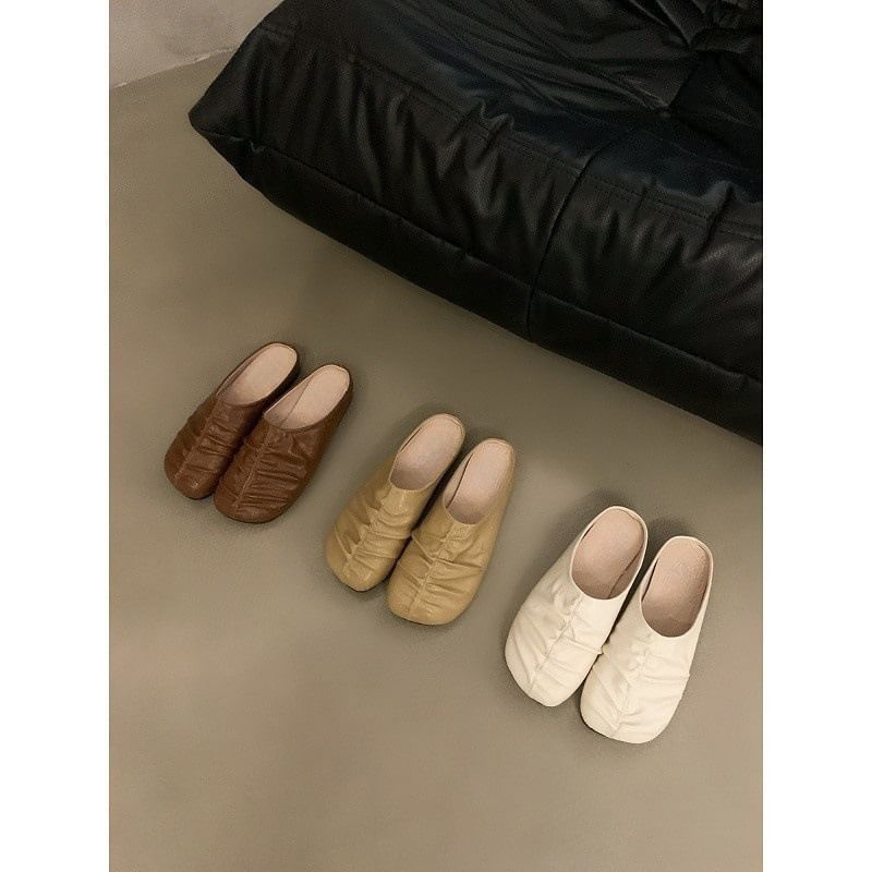 Ruched Faux Leather Mules