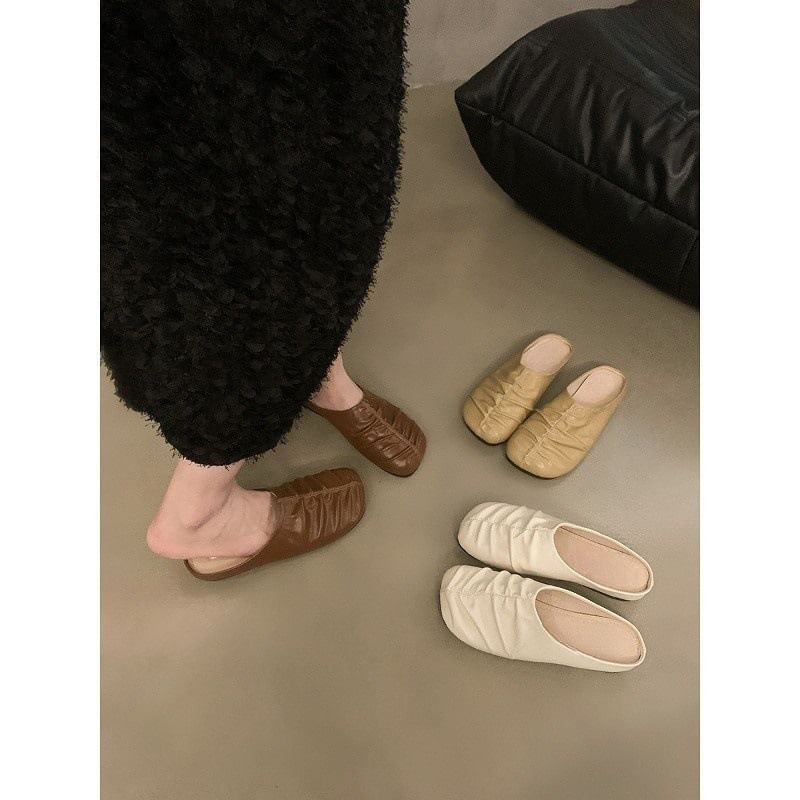 Ruched Faux Leather Mules