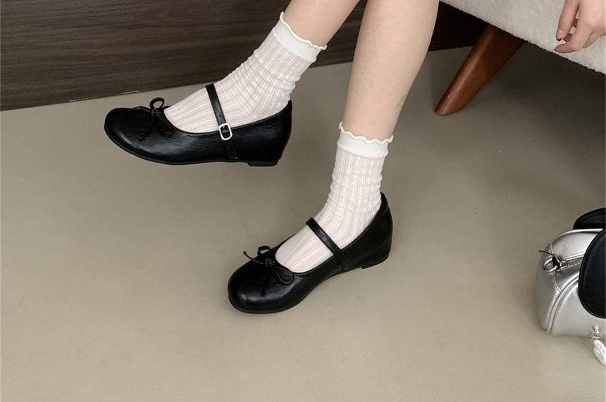 Bow Mary Jane Hidden Wedge Shoes