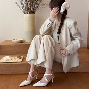 Square Toe Cross Ankle Strap Satin Pumps