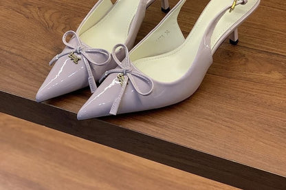Pointed Toe Bow Slingback Kitten Heel Pumps