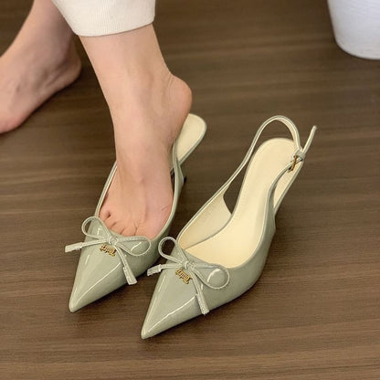 Pointed Toe Bow Slingback Kitten Heel Pumps