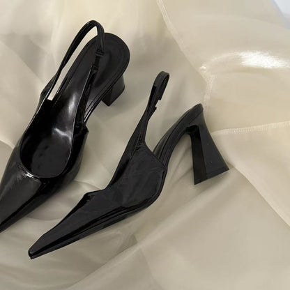 Pointed Toe Slingback Block Heel Pumps
