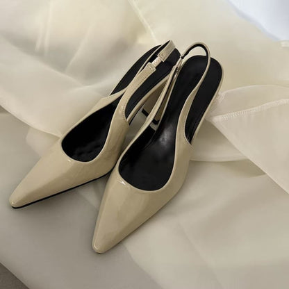 Pointed Toe Slingback Block Heel Pumps