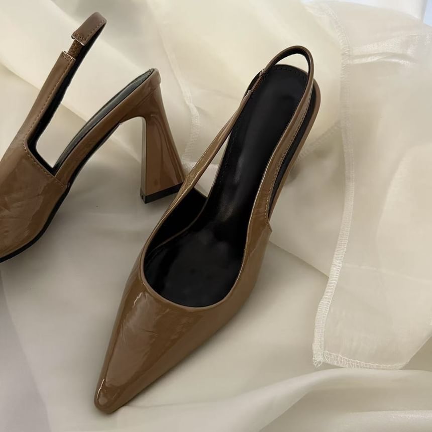 Pointed Toe Slingback Block Heel Pumps