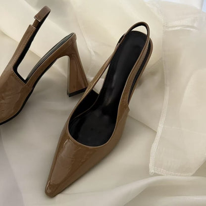 Pointed Toe Slingback Block Heel Pumps