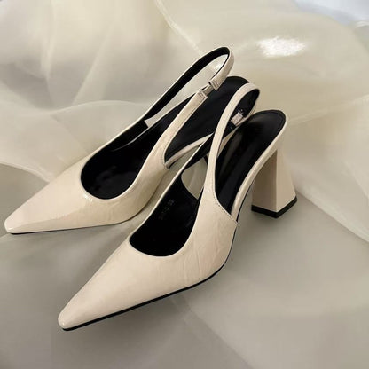 Pointed Toe Slingback Block Heel Pumps