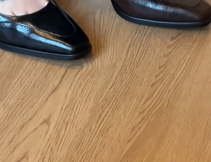 Square Toe Panel Block Heel Mary Jane Pumps