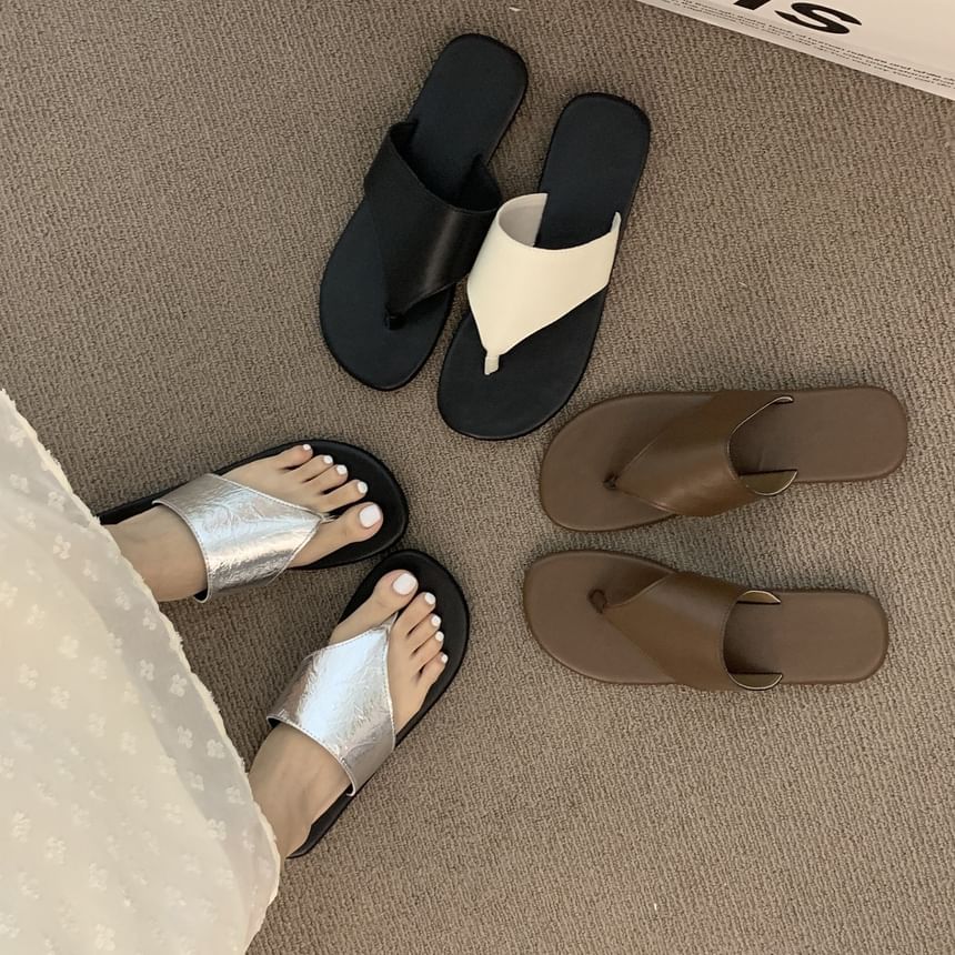 Faux Leather Slide Thong Sandals