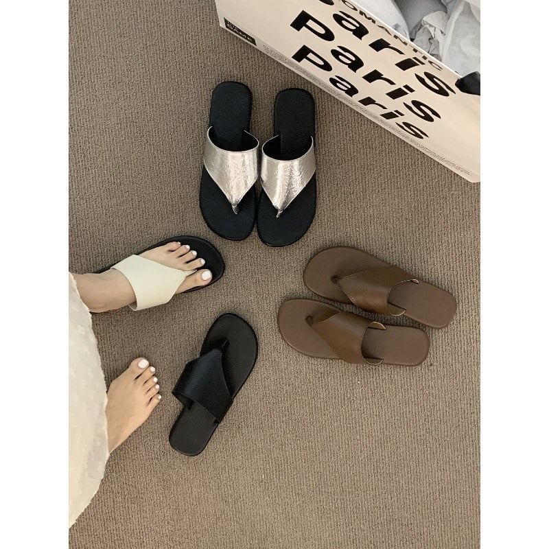 Faux Leather Slide Thong Sandals