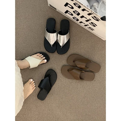 Faux Leather Slide Thong Sandals
