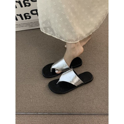 Faux Leather Slide Thong Sandals