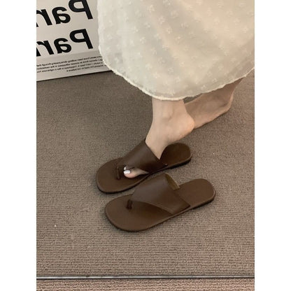 Faux Leather Slide Thong Sandals