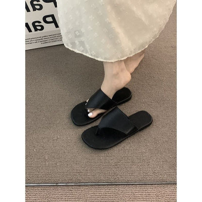 Faux Leather Slide Thong Sandals