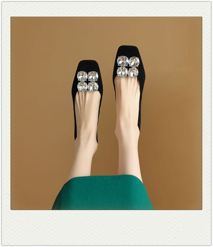 Square Toe Rhinestone Block Heel Pumps