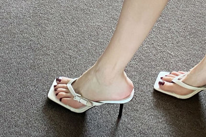 Buckled High Heel Slide Thong Sandals