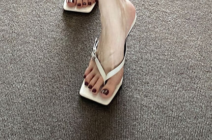 Buckled High Heel Slide Thong Sandals