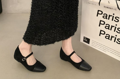 Square Cap Toe Hidden Wedge Mary Jane Pumps