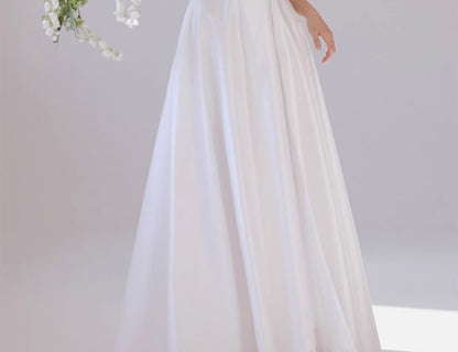 Cap-Sleeve Plain Mesh Panel Maxi A-Line Wedding Dress