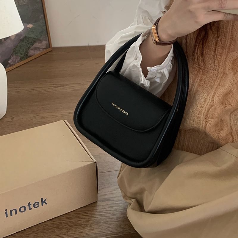 Top Handle Faux Leather Flap Crossbody Bag