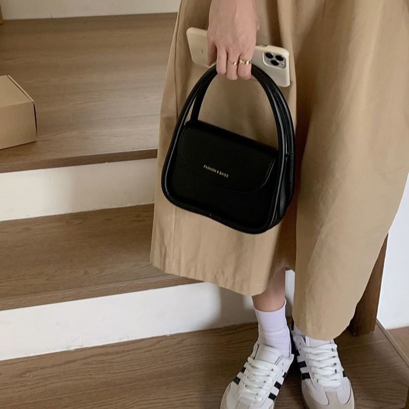 Top Handle Faux Leather Flap Crossbody Bag