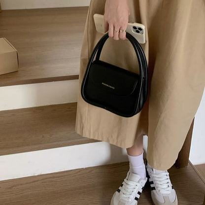 Top Handle Faux Leather Flap Crossbody Bag