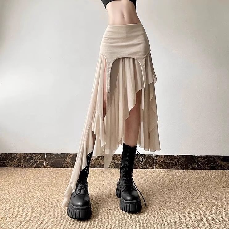 Asymmetrical Maxi Skirt with High Waist and Panel Design