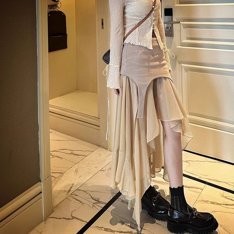 Asymmetrical Maxi Skirt with High Waist and Panel Design